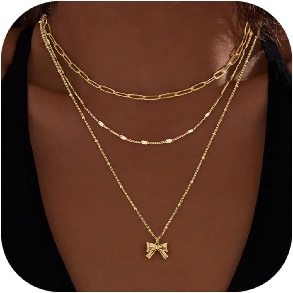 Women's Gold Plated Trendy Circle Paperclip Pendant Choker Cross Bow Necklaces